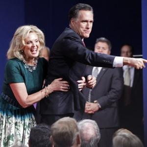 After another good night: Mitt Romney clowning with wife Ann last night as he greets audience members following the last presidential debate. After another good night: Mitt Romney clowning with wife Ann last night as he greets audience members following the last presidential debate.